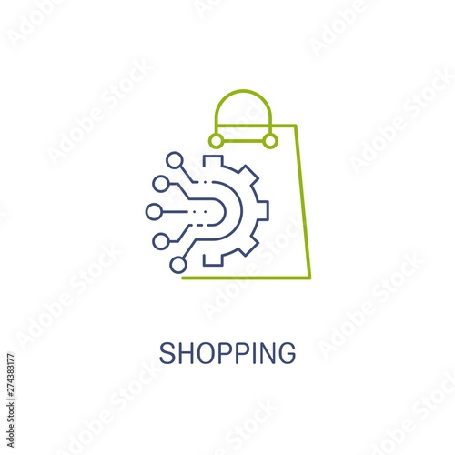 Electronic shopping. Vector linear icon, white background.