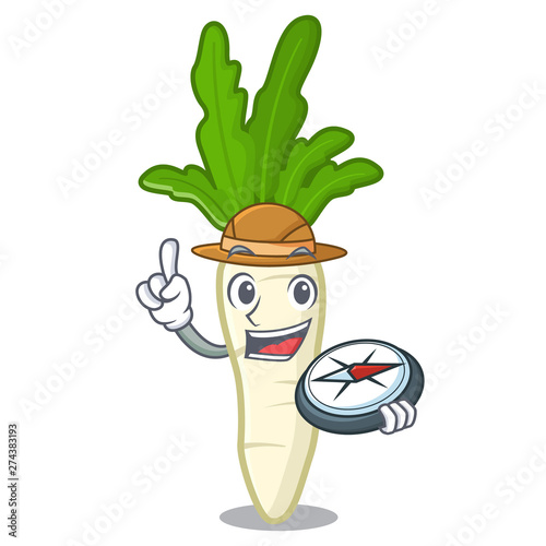 Explorer radish white in a cartoon basket