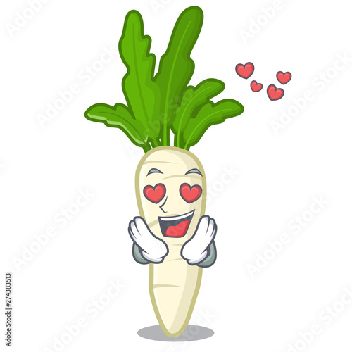 In love radish white in a cartoon basket