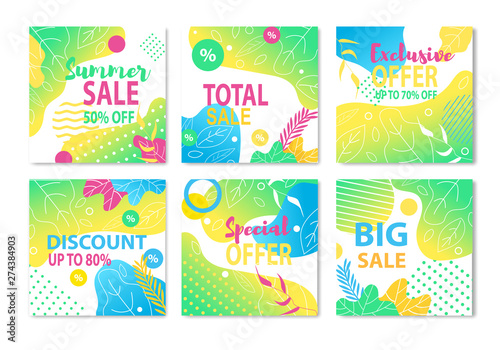 Discount and Sales Offers Colorful Flat Cards Set