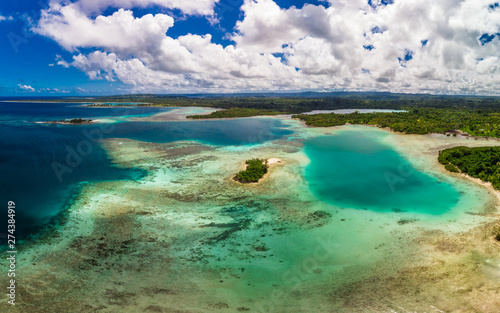 Fototapeta Naklejka Na Ścianę i Meble -  Drone view of small islands and lagoons, Efate Island, Vanuatu, near Port Vila
