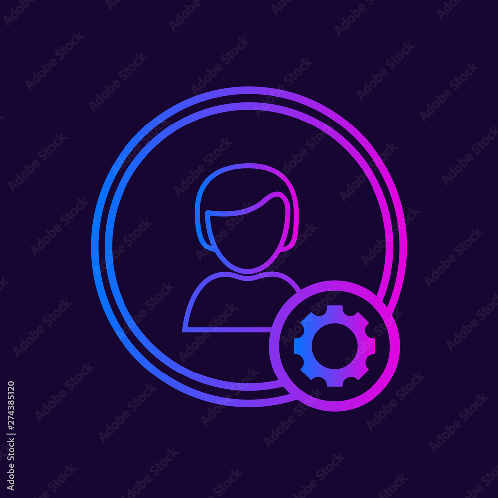 Account settings vector icon on dark background Account settings vector icon on dark background