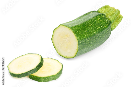 fresh green zucchini slices isolated on white background.