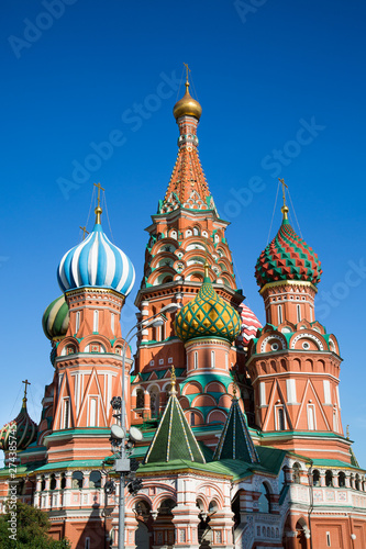 View of St. Basil's Cathedral on a clear Sunny day. Moscow attractions of World tourism.