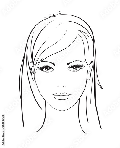 Beautiful young woman with hairstyle and expressive look. Fashion sketch. Fashion girls face. Hand-drawn fashion model. Woman face on a white background. Cosmetics.