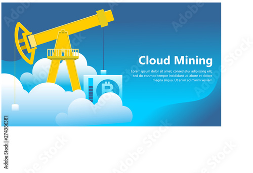 cloud mining plant mining in cloud shadow web banner presentation with text illustration