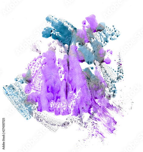 Purple abstract watercolor stain on white background. Colorful bright watercolor stain drips. Abstract illustration on a white background. Grunge color for banner