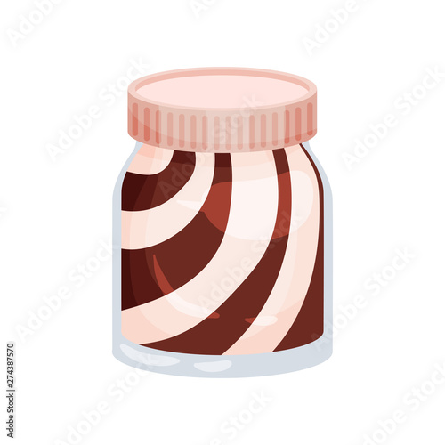 Chocolate nut paste in a jar. Vector illustration on white background.