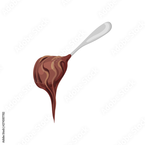 Chocolate Peanut Paste on a spoon. Vector illustration on white background.