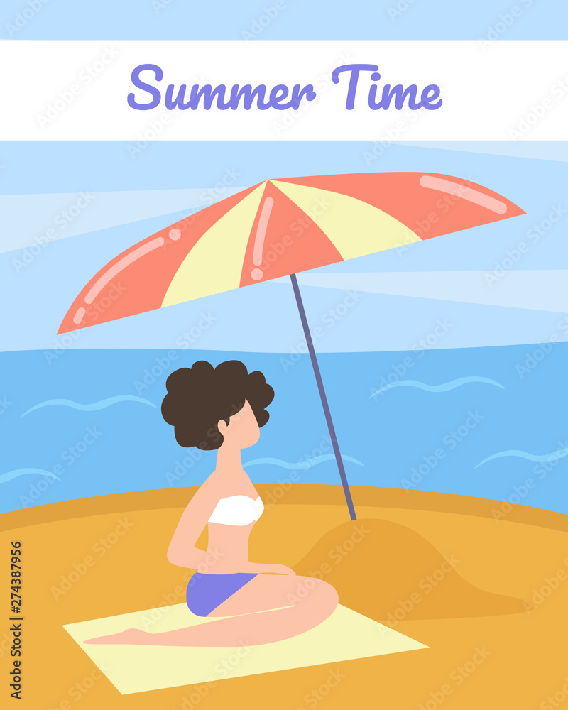 Tourist Poster with Words Summer Time Cartoon.