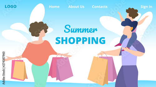 Flyer Invitation Summer Shopping Cartoon Flat.