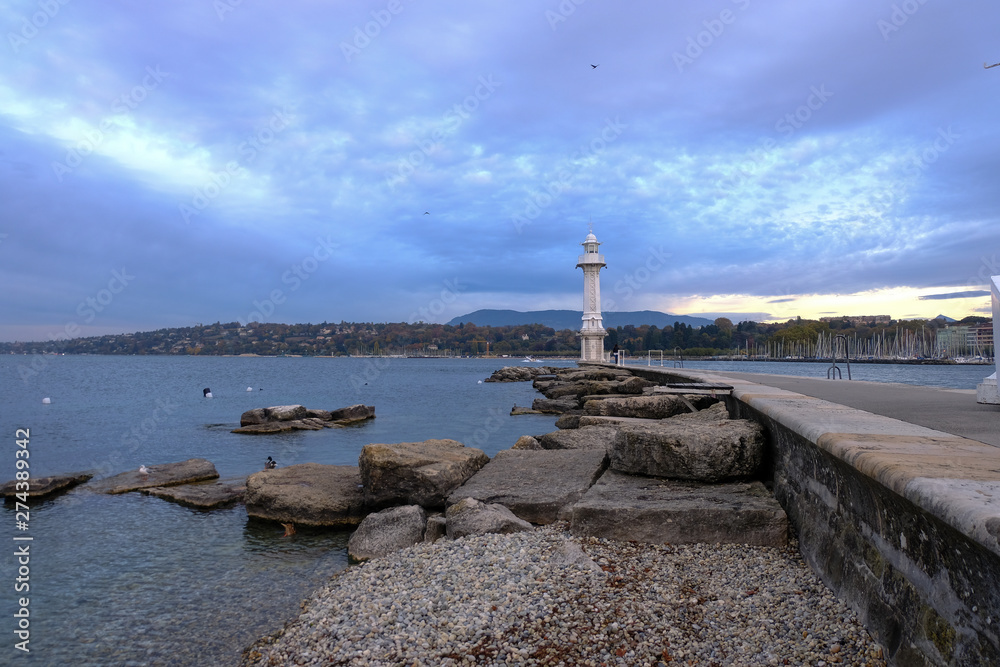 Lake Geneva, Switzerland, Lac Leman, Lighthouse