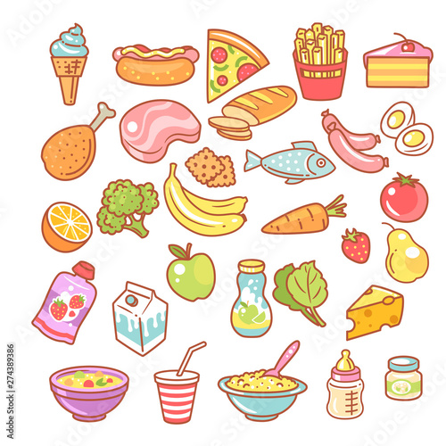Set of food icons. Collection of product objects