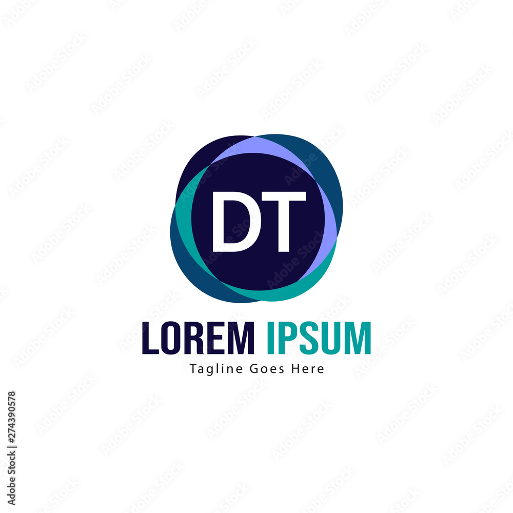 Initial DT logo template with modern frame. Minimalist DT letter logo vector illustration