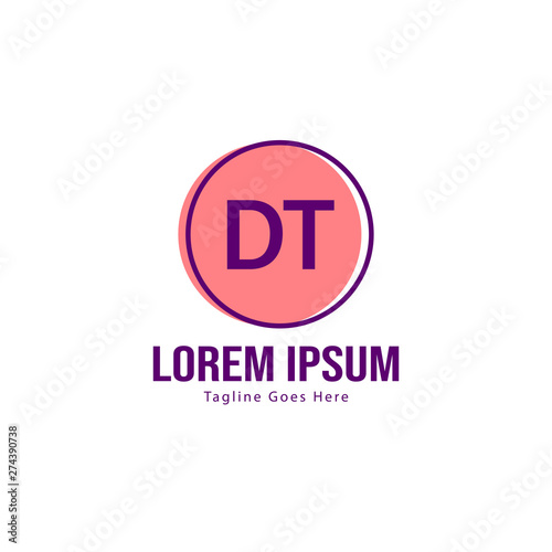 Initial DT logo template with modern frame. Minimalist DT letter logo vector illustration