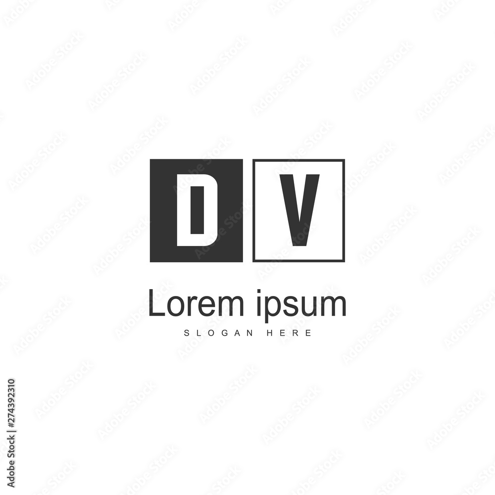 Initial DV logo template with modern frame. Minimalist DV letter logo vector illustration