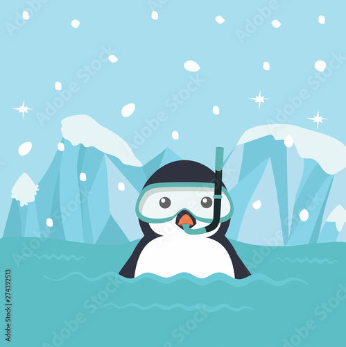 Penguin cartoon with diving equipment