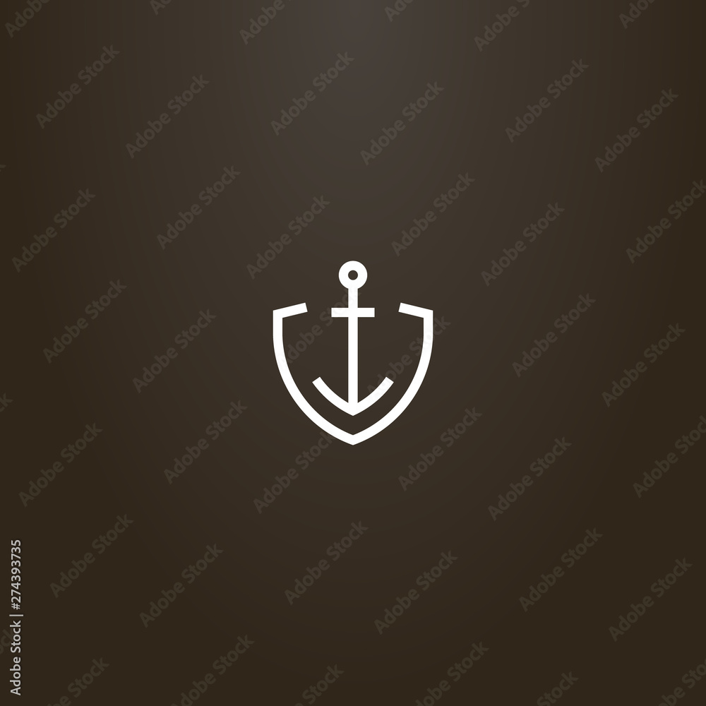 white sign on a black background. vector line art geometric sign of iron anchor in shield shaped frame white sign on a black background. vector line art geometric sign of iron anchor in shield shaped frame