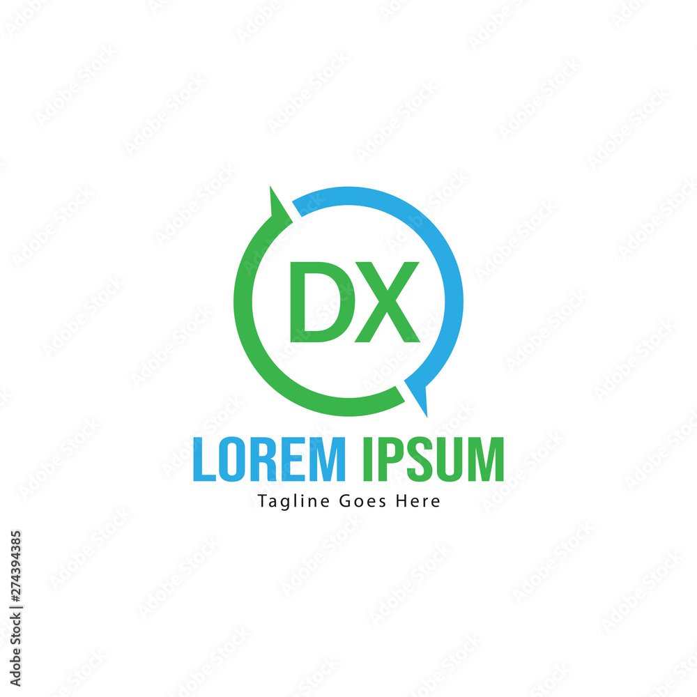 Initial DX logo template with modern frame. Minimalist DX letter logo vector illustration