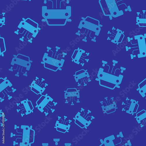 Blue Car sharing with group of people icon isolated seamless pattern on blue background. Carsharing sign. Transport renting service concept. Vector Illustration