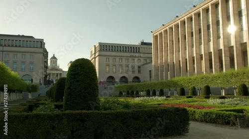 Pan across the garden of Mont Des Arts in Brussels photo