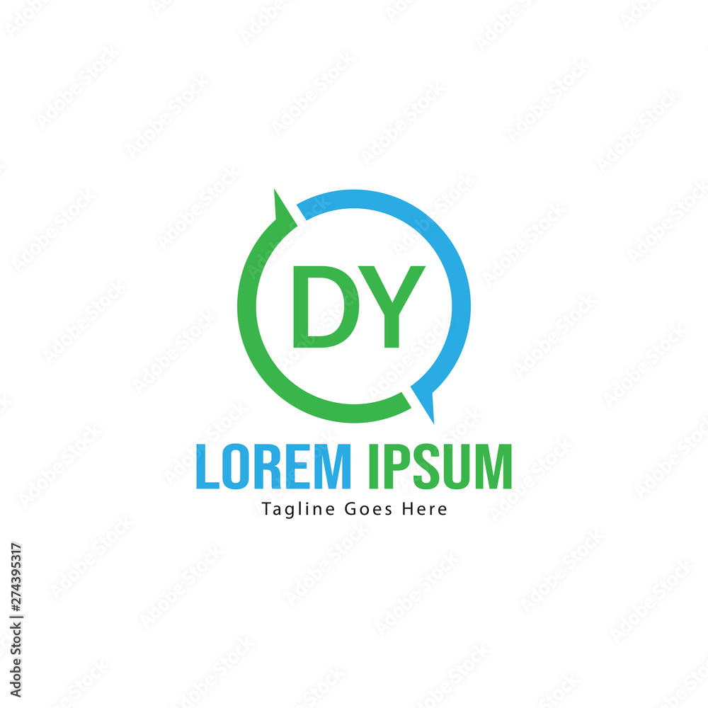 Initial DY logo template with modern frame. Minimalist DY letter logo vector illustration