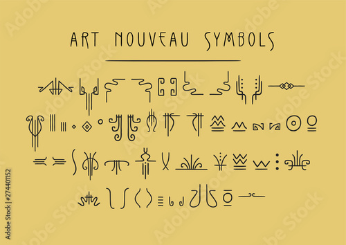 Vector set of line art symbols for logo design and lettering in Art Deco style