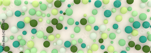 abstract background of randomly scattered spheres of green shades, 3d illustration