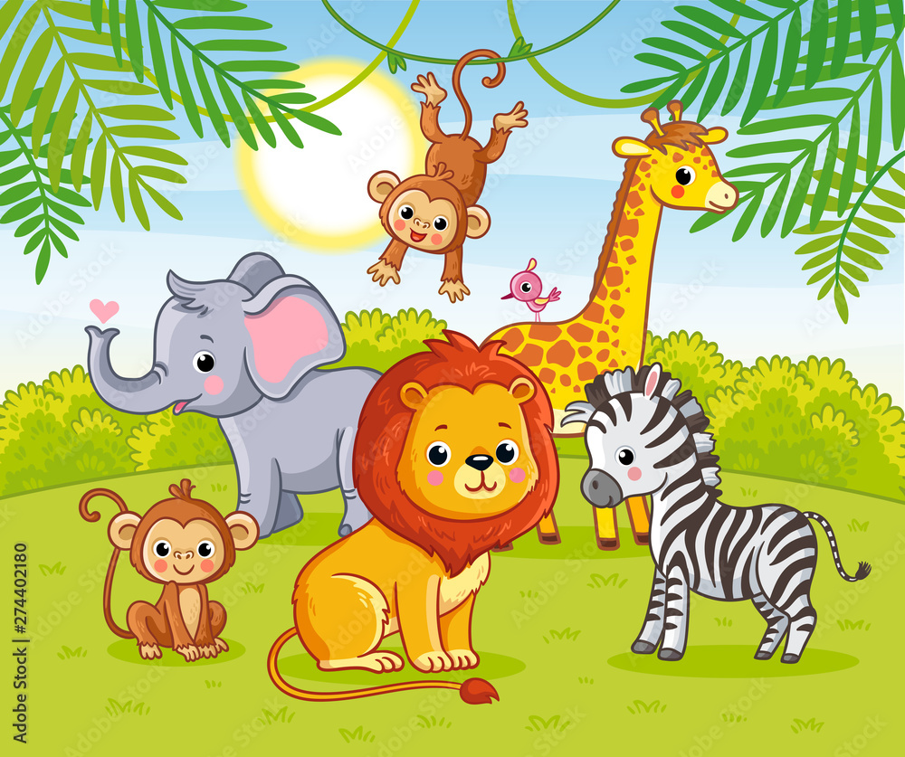 Obraz premium Śliczne afrykańskie zwierzęta w dżungli. Zwierzęta w zielonej dżungli