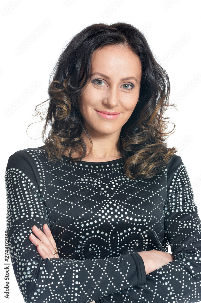 Portrait of beautiful woman wearing black dress isolated Portrait of beautiful woman wearing black dress isolated