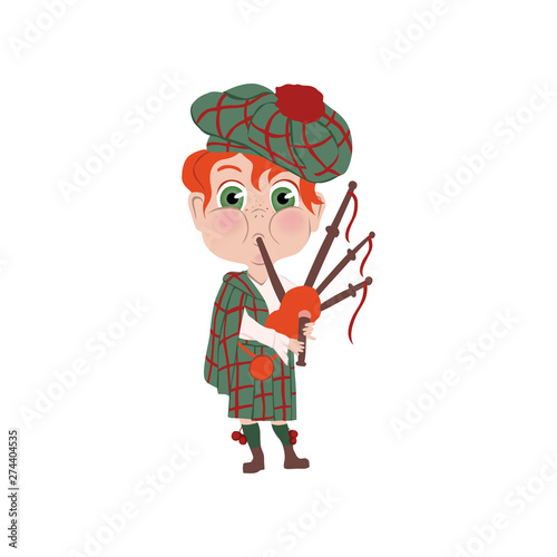 Red hair boy with striped hat scottish nation