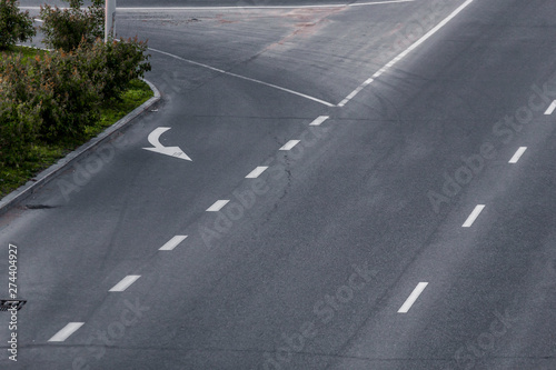 asphalt road with marking lines. view from above