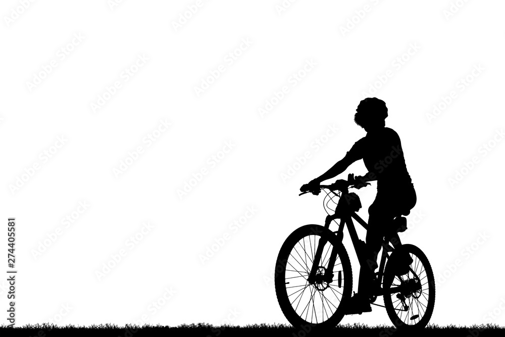 Silhouette man and bike relaxing on white background Silhouette man and bike relaxing on white background