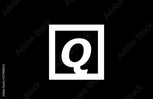 Q black and white square alphabet letter logo icon design