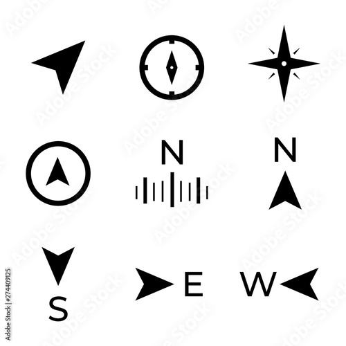 Navigation, directions, compass and wind rose icons.