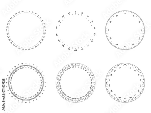 Circular protractor dial faces with editable stroke width. photo