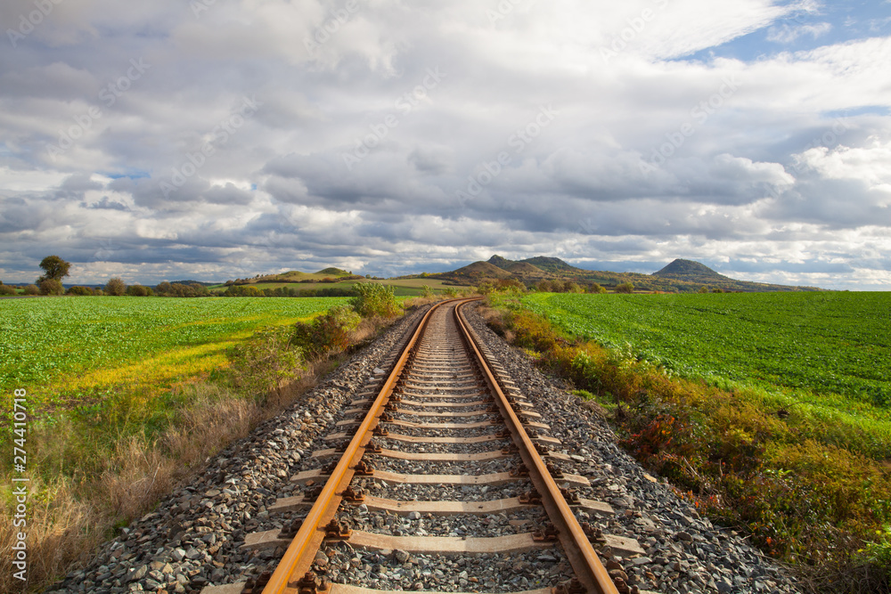 Single railway track in Rana, Czech Republic