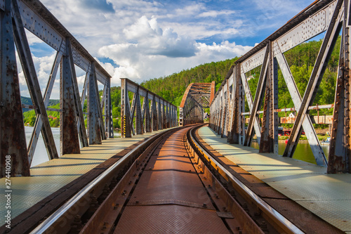 Single track railway bridge over the Vltava river