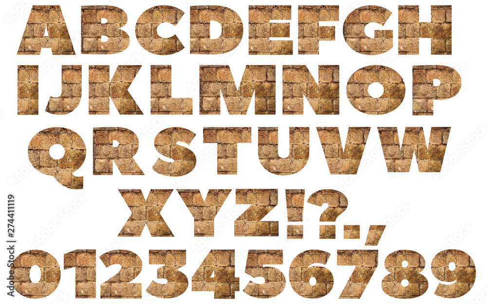 Alphabet from Stone block wall texture isolated on white background Alphabet from Stone block wall texture isolated on white background