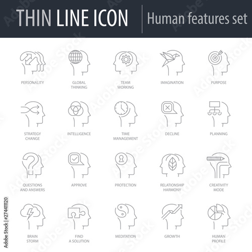 Icons Set of Human Features. Symbol of Intelligent Thin Line Image Pack. Stroke Pictogram Graphic for Web Design. Quality Outline Vector Symbol Concept Collection. Premium Mono Linear