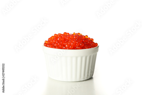 Small bowl with caviar isolated on white background