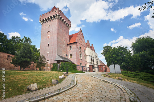A cobbled road to the reconstructed, medieval royal castle in Poznan.