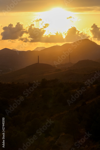 Sunset on the mountains and coastline of the Natural park of Calblanque. Cartagena, Spain