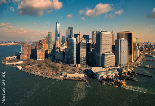 Aerial view of the island and skyscrapers of Manhattan  New York  USA