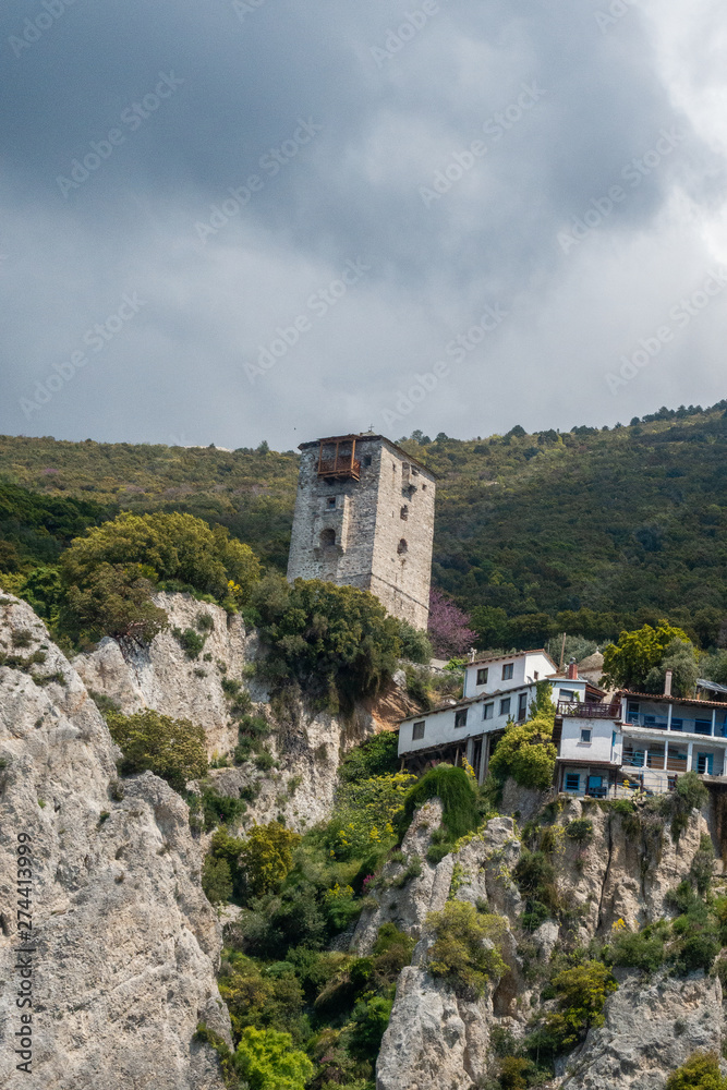 Greece, april 2019, Holy Mountain Athos – different views of monasteries exteriors