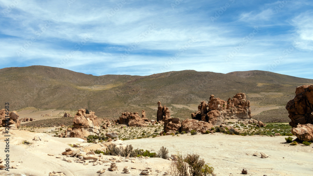 Bolivia: red rock formations of the Italia Perdida, or lost Italy, in Eduardo Avaroa Andean Fauna National Reserve - obrazy, fototapety, plakaty 