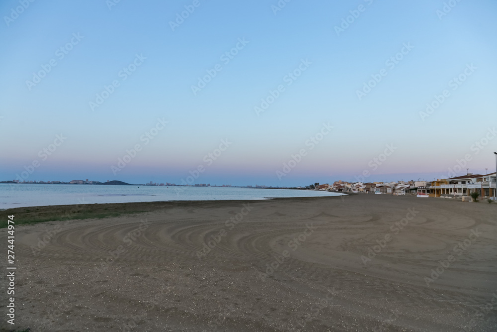 Landscape of the beach on the Mar Menor in La Manga, Murcia, Spain