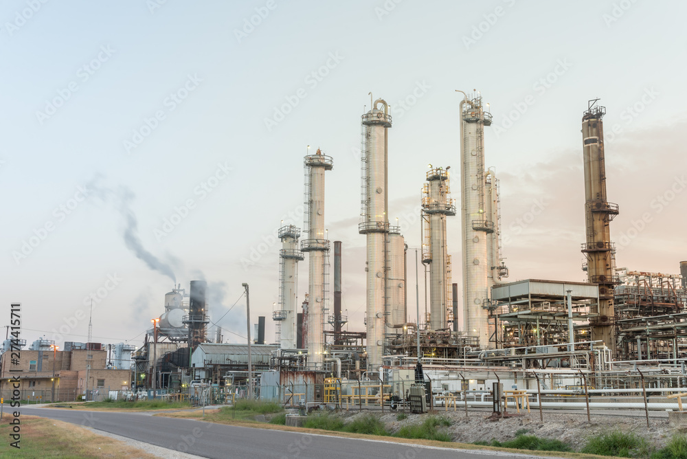 Petroleum refineries or chemical plants at sunrise in Texas, USA