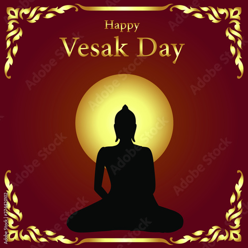 Happy vesak day or buddha purnima silhouette style