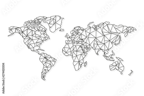 Fototapeta Naklejka Na Ścianę i Meble -  world map grid with shadow on white background